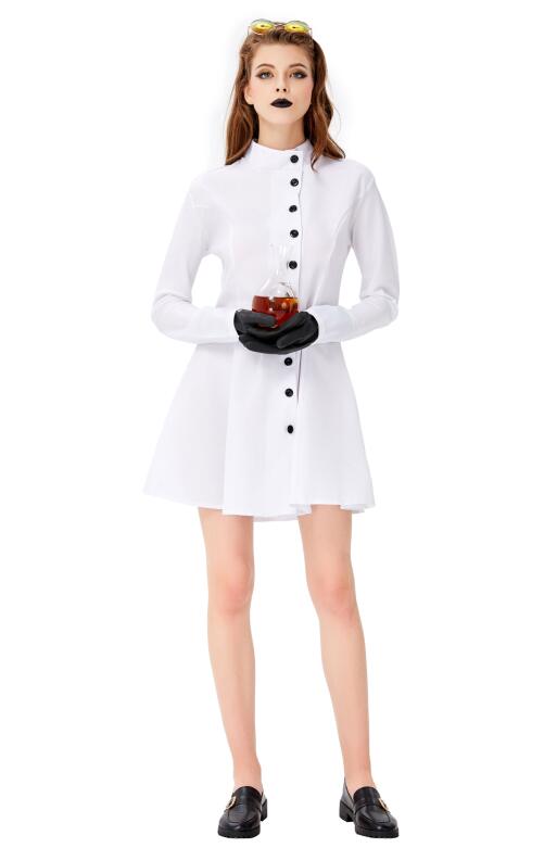 F1936 3pcs Womens Crazy Scientist White Robe Halloween Cosplay Costume